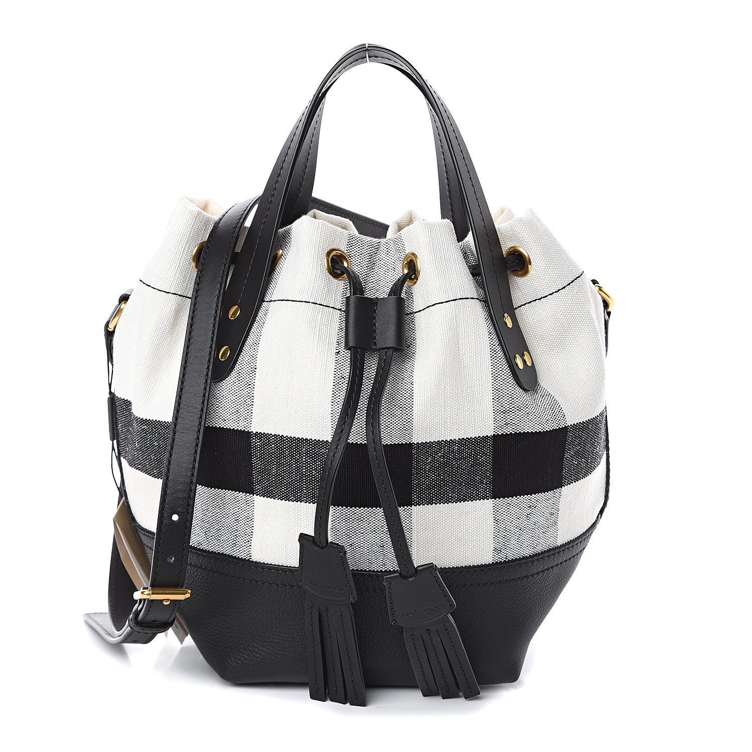 Burberry Grainy Calfskin House Check Canvas Small Heston Crossbody White Black 1 of 8
