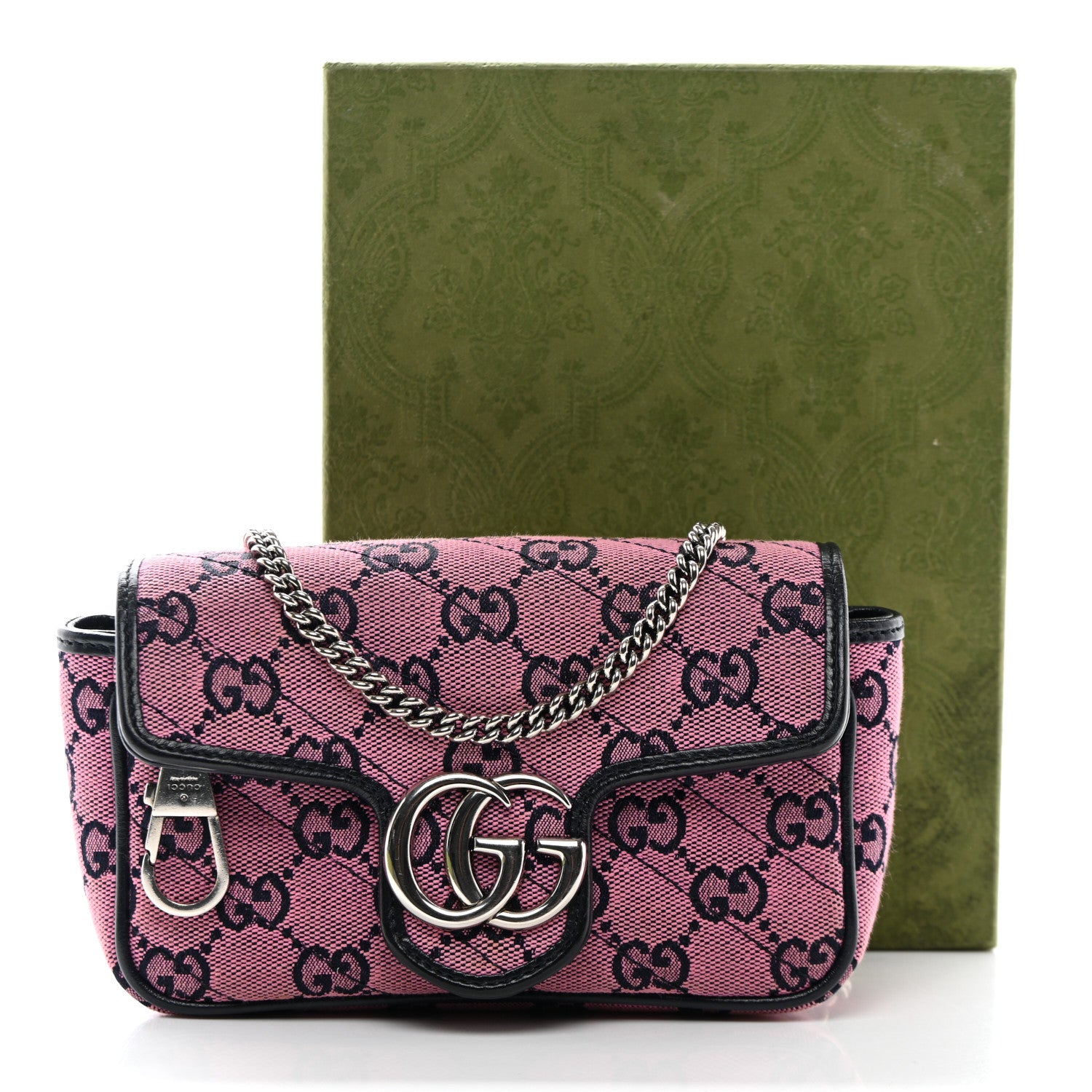 Gucci Monogram Multicolor Matelasse Diagonal Super Mini GG Marmont Shoulder Bag Pink Blue 11 of 11