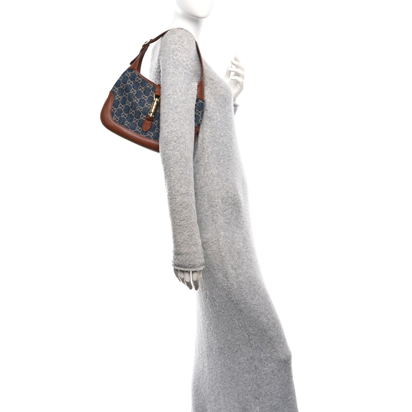 New Denim GG Monogram Calfskin Small Jackie 1961 Hobo Blue Tea Cuir
