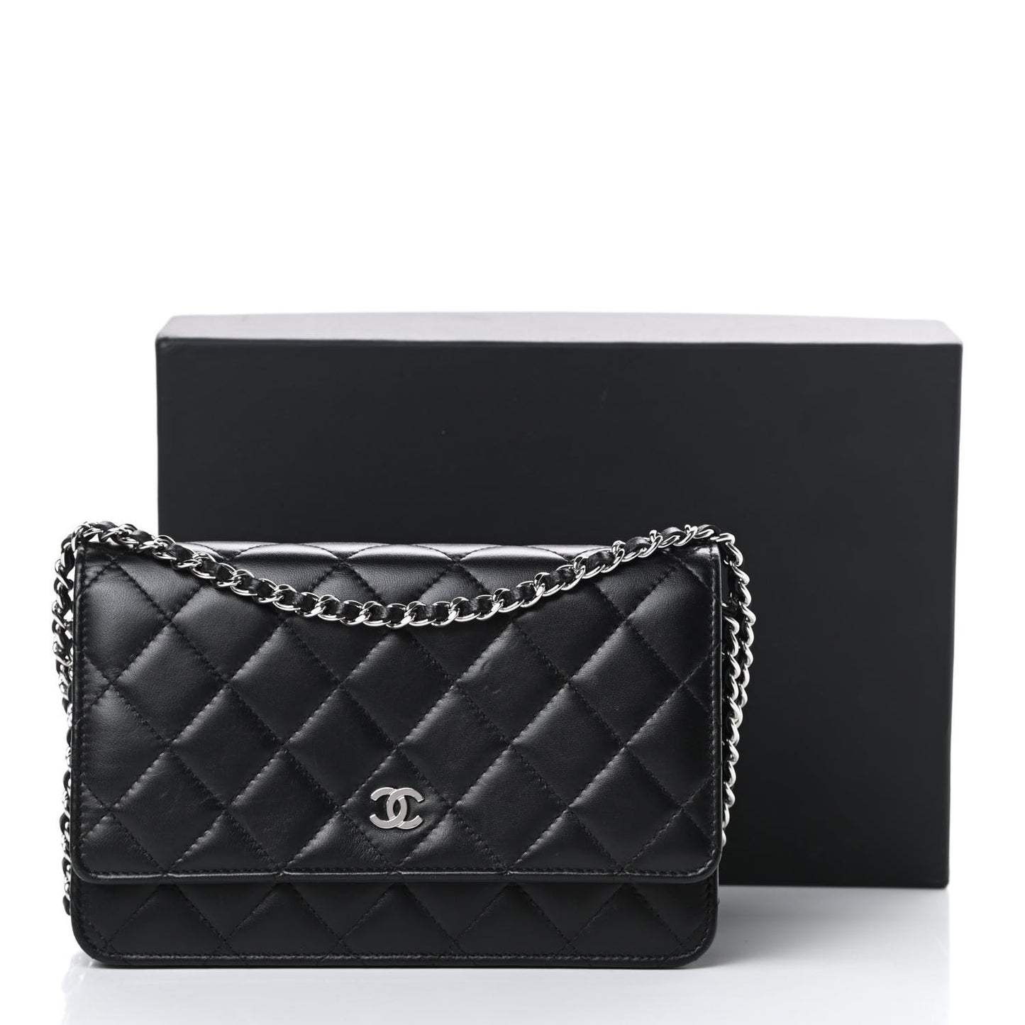 Lambskin Quilted Wallet On Chain WOC Black