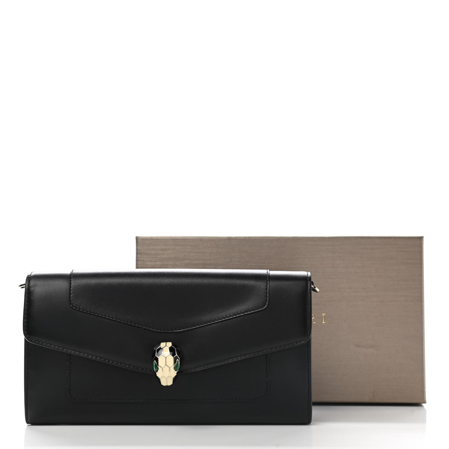 Calfskin Serpenti Forever Chain Wallet Black