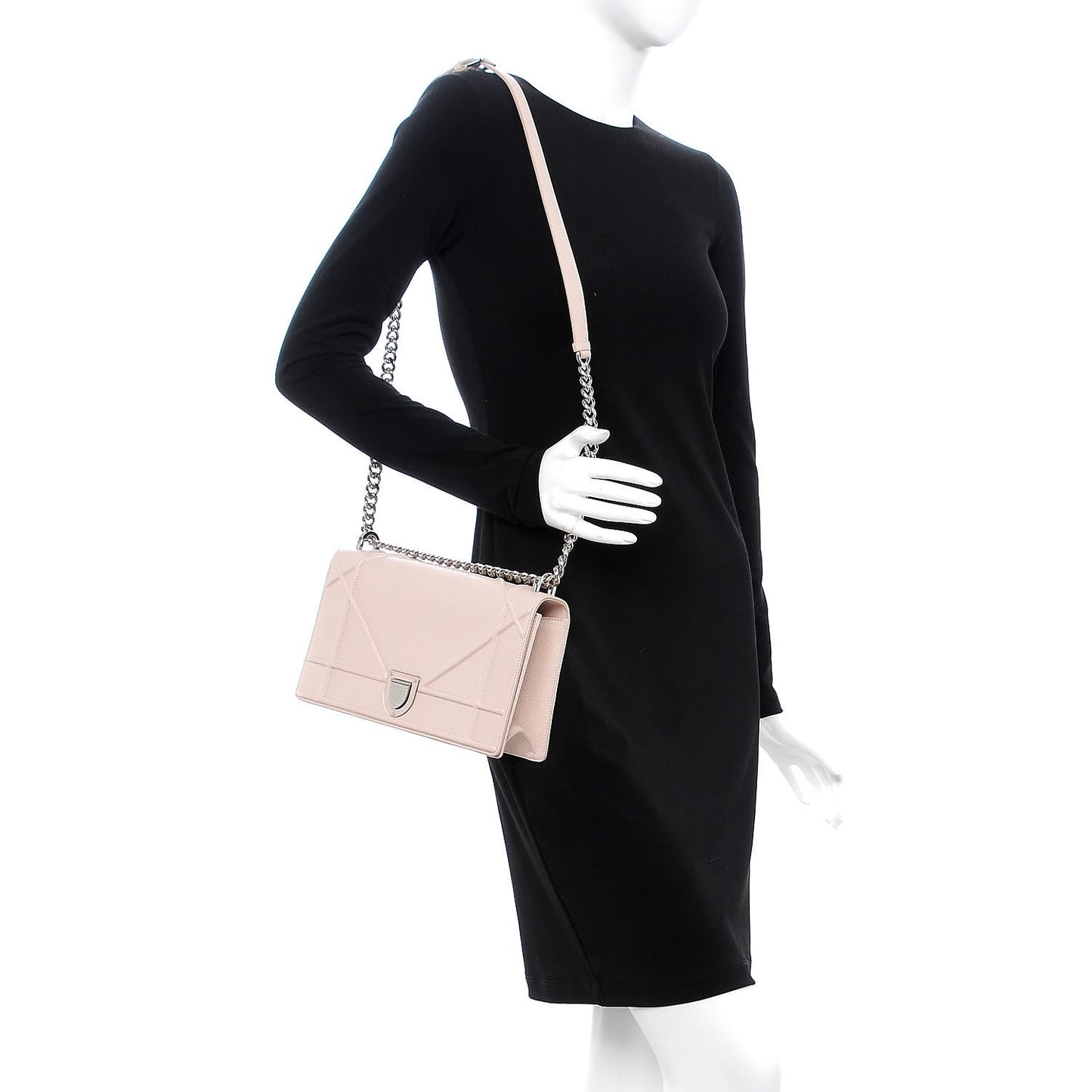 Grained Calfskin Medium Diorama Flap Bag Nude