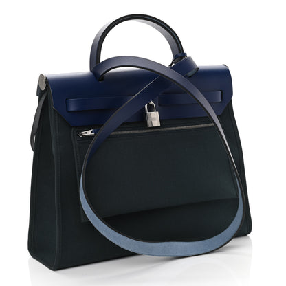 Hermes Vache Hunter Toile Herbag Zip 31 PM Vert Cypress Bleu Saphir 4 of 11