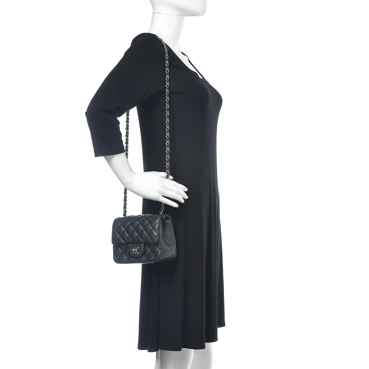 Pearly Caviar Quilted Mini Square Flap Black