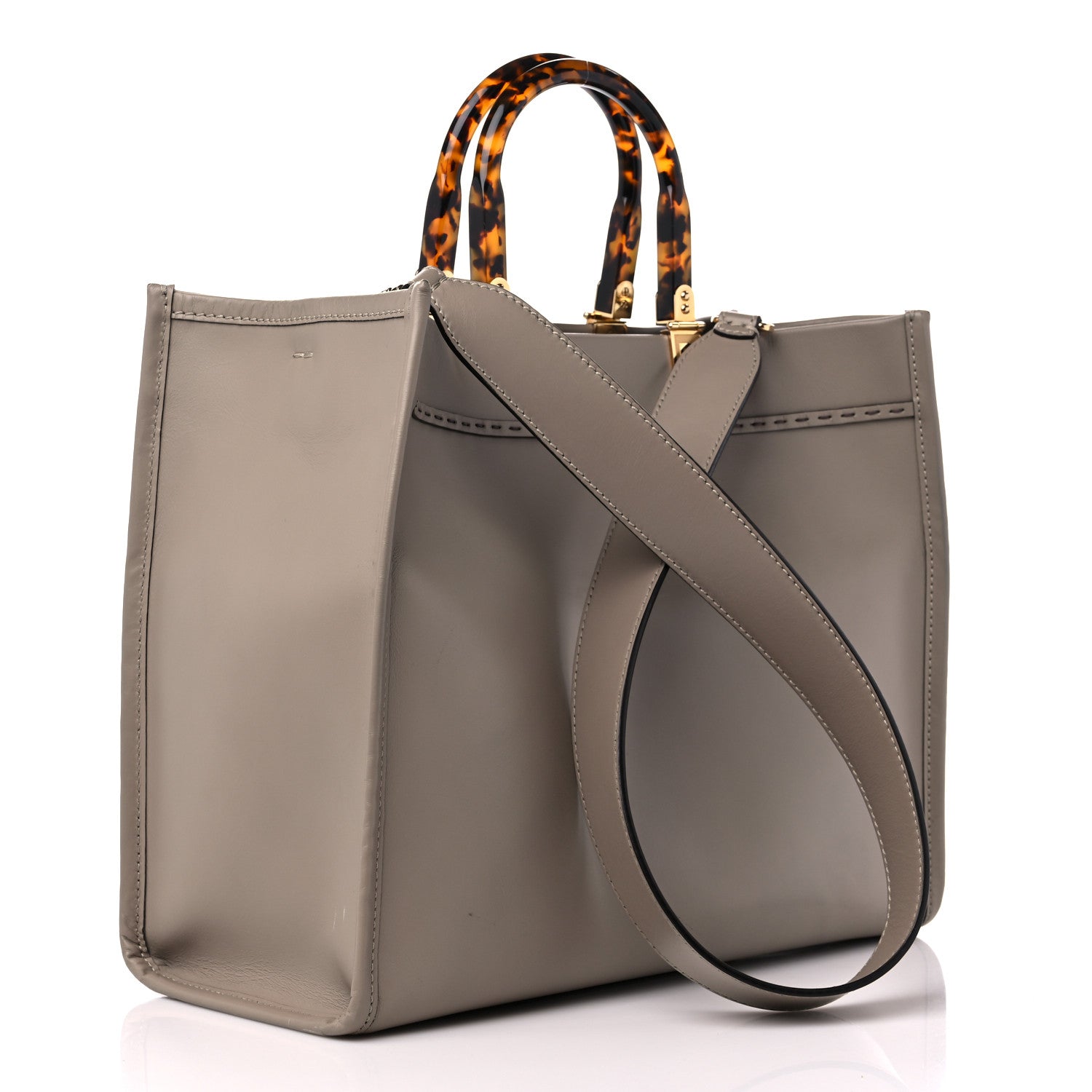 Fendi Vitello King Plexiglass Logo Embossed Medium Fendi Sunshine Shopper Tote Tortora 3 of 16