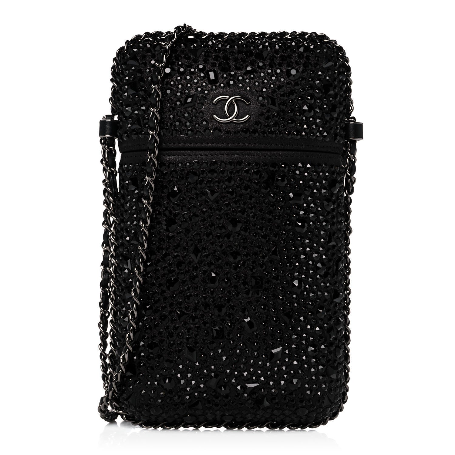 Chanel Satin Crystal Chain Around Phone Holder Black 1 of 11