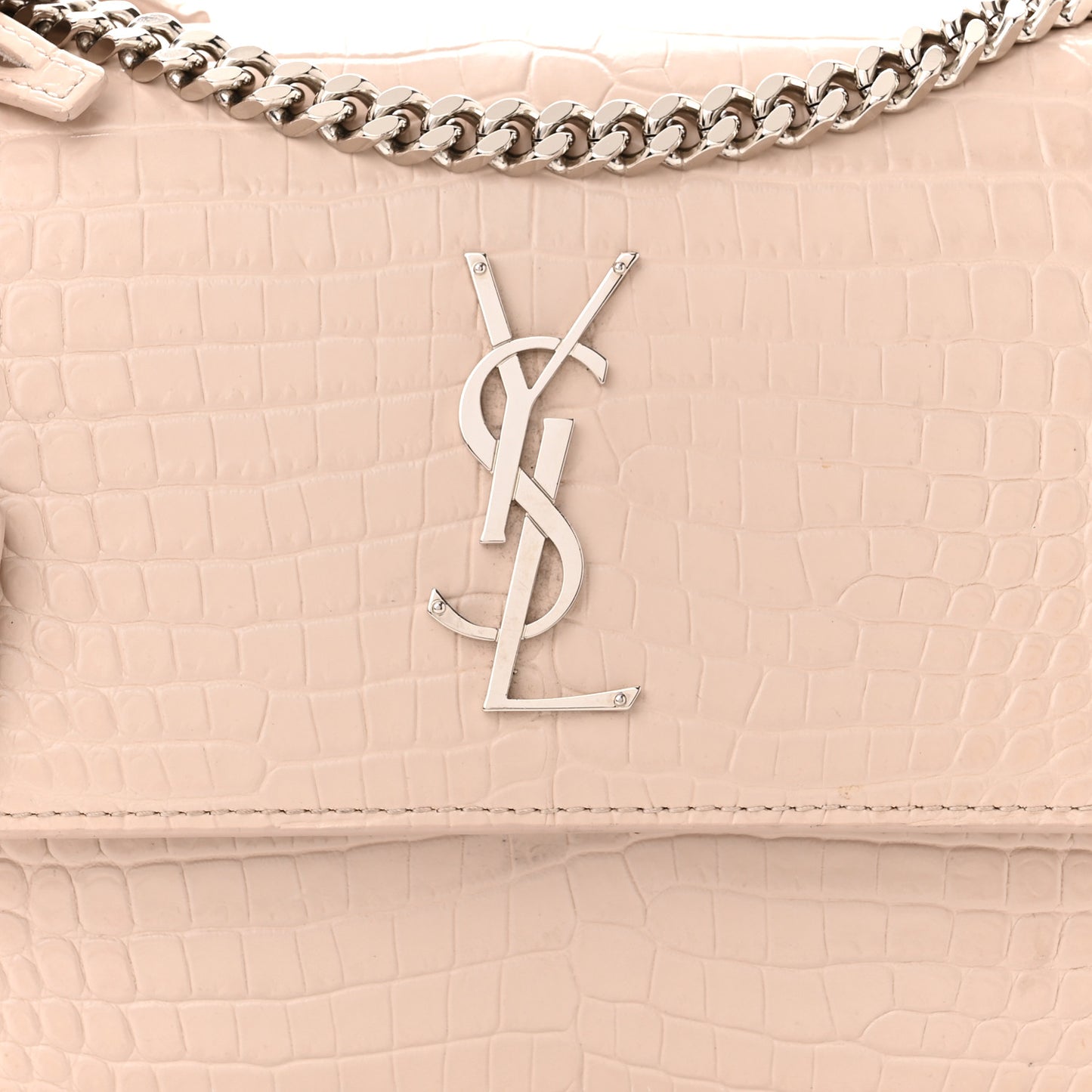 Calfskin Crocodile Embossed Medium Monogram Sunset Rose Antic