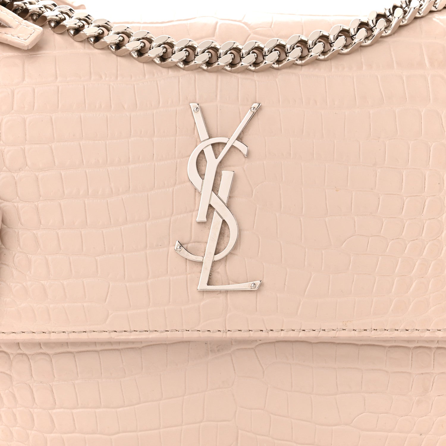 Saint Laurent Calfskin Crocodile Embossed Medium Monogram Sunset Rose Antic 8 of 11