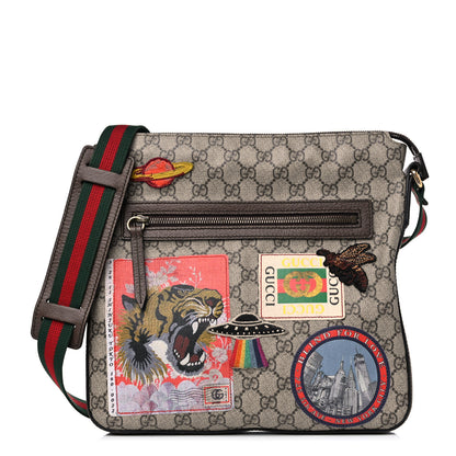 Gucci Soft GG Supreme Monogram Courrier Web Medium Flat Messenger Bag Beige New Acero Multicolor 1 of 14
