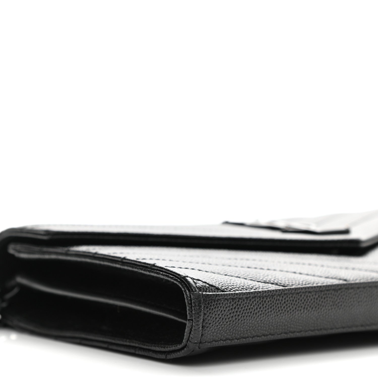 Saint Laurent Grain De Poudre Matelasse Chevron Monogram Chain Wallet Black 8 of 10