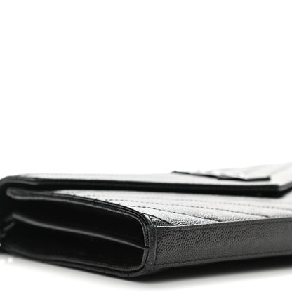 Saint Laurent Grain De Poudre Matelasse Chevron Monogram Chain Wallet Black 8 of 10