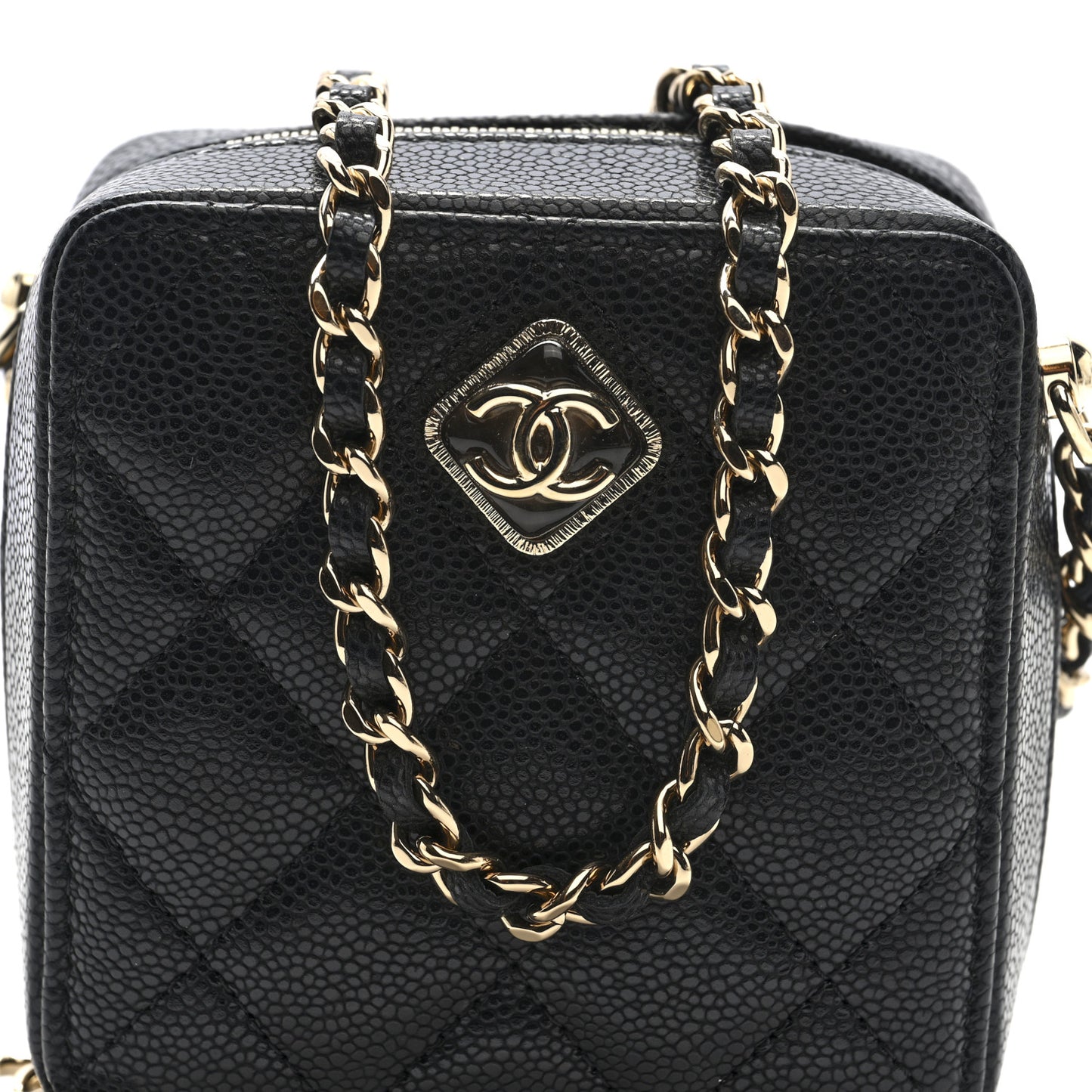 Caviar Quilted Clutch With Chain Black