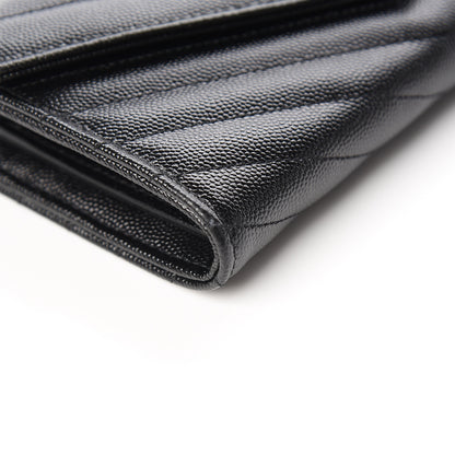Saint Laurent Grain De Poudre Matelasse Chevron Monogram Flap Wallet Black 13 of 14