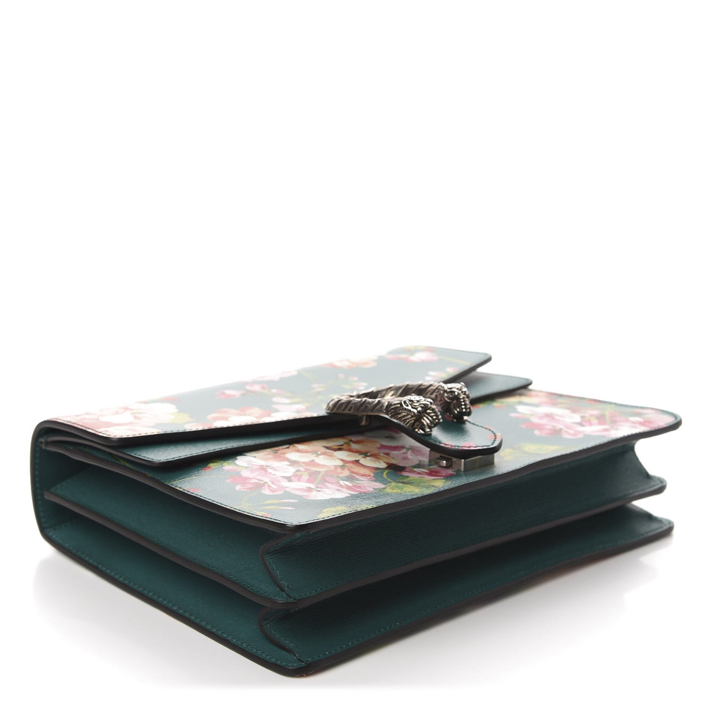 Calfskin Blooms Print Medium Dionysus Shoulder Bag Bright Emerald Multicolor