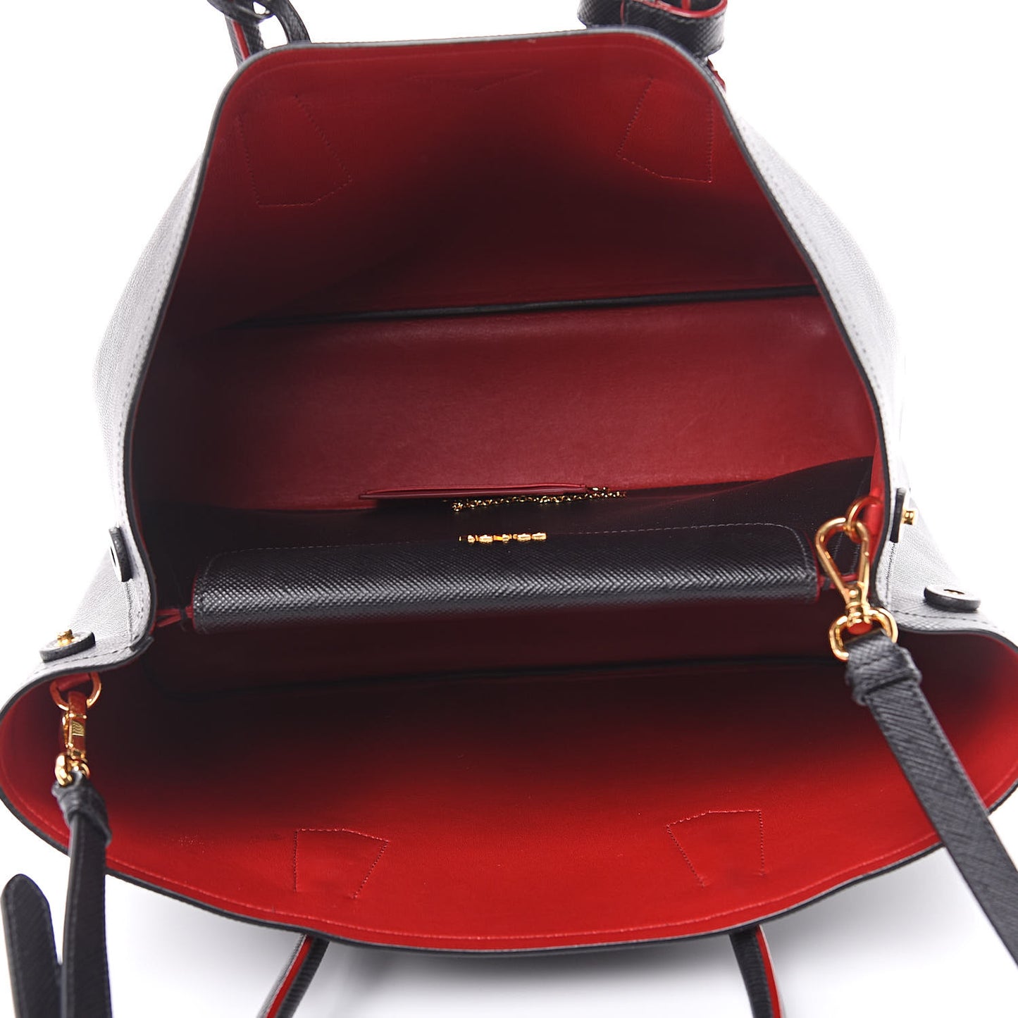 Saffiano Cuir Large Double Bag Black Fuoco