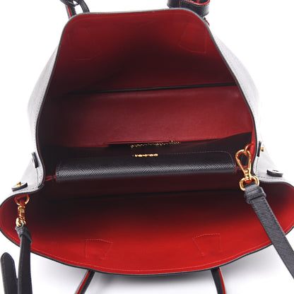Prada Saffiano Cuir Large Double Bag Black Fuoco 5 of 13