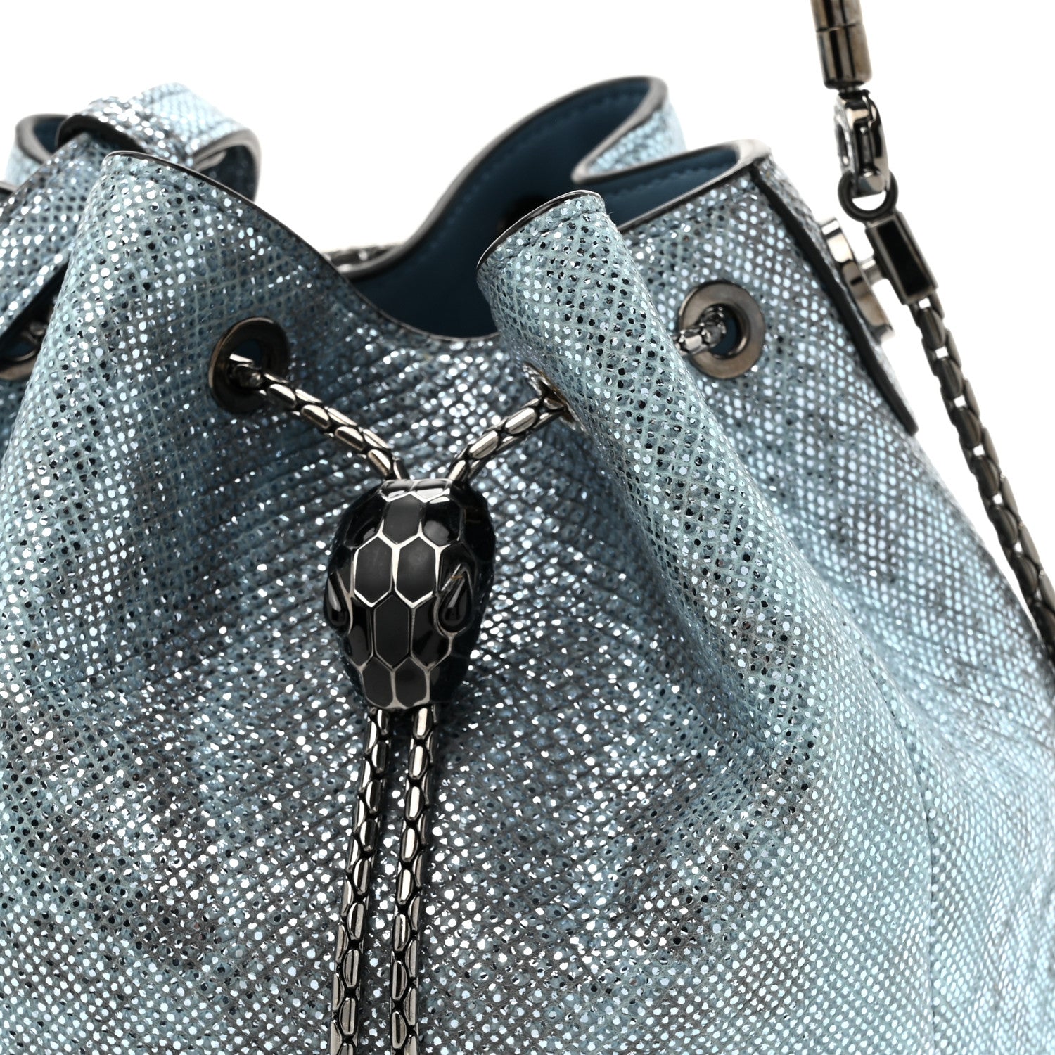 Bulgari Metallic Karung Serpenti Forever Bucket Bag Blue 6 of 8