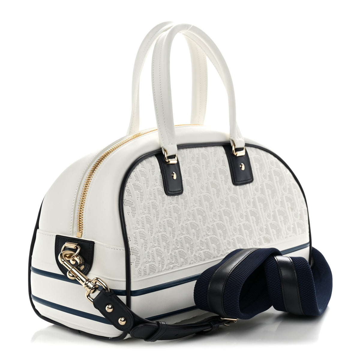 Christian Dior Perforated Calfskin Medium Dior Vibe Classic Bowling Bag White 3 of 13