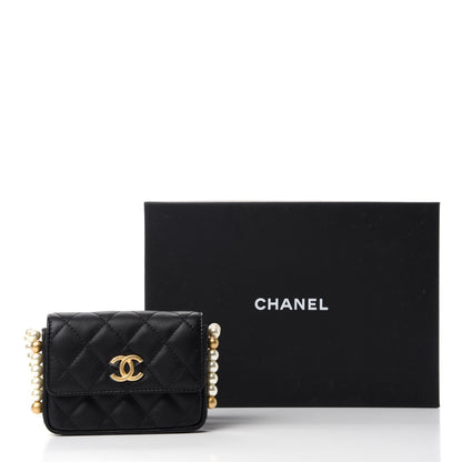 Chanel Calfskin Quilted About Pearls Card Holder Flap With Chain Black 12 of 12