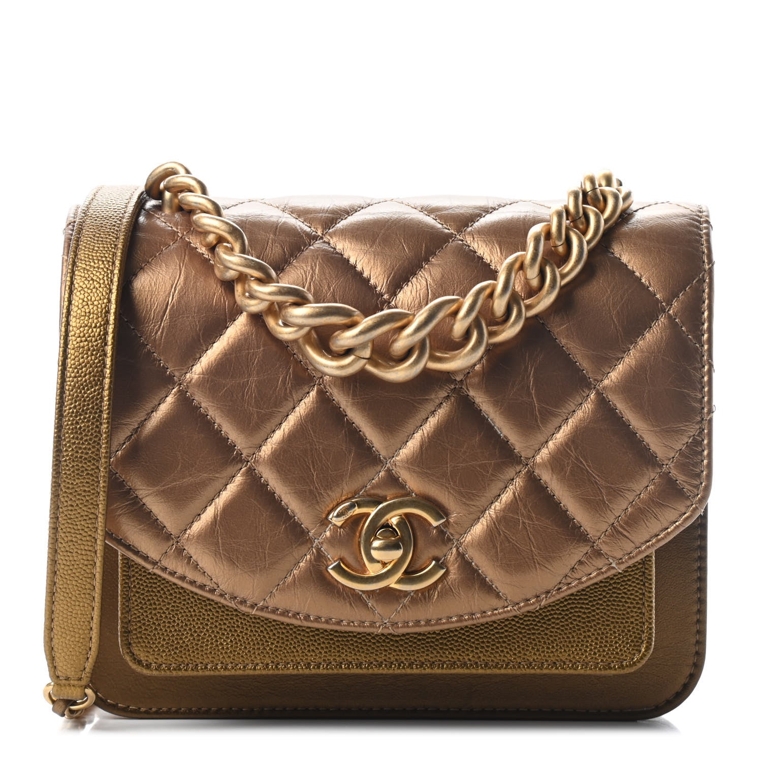 Chanel Metallic Lambskin Caviar Quilted Chain Handle Flap Bronze 1 of 8
