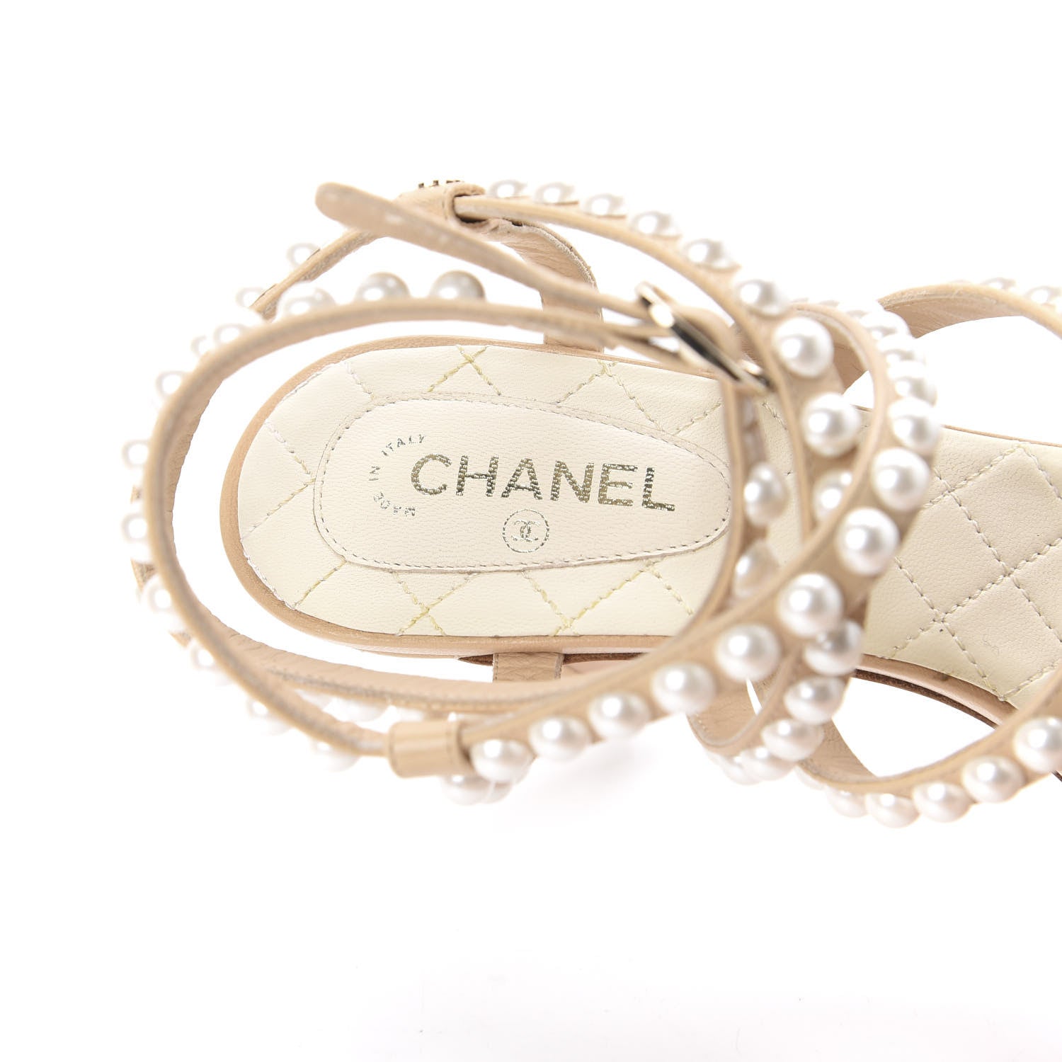 Chanel Goatskin Quilted Pearl Sandals 36.5 Beige 7 of 7