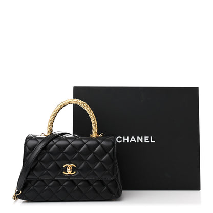 Chanel Shiny Calfskin Quilted Mini Coco Chain Gold Handle Flap Black 14 of 14