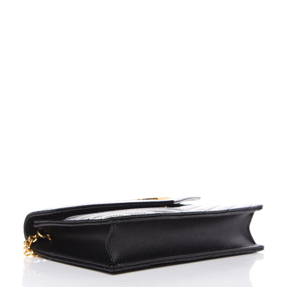 Saint Laurent Grain De Poudre Matelasse Chevron Monogram Envelope Chain Wallet Black 4 of 9