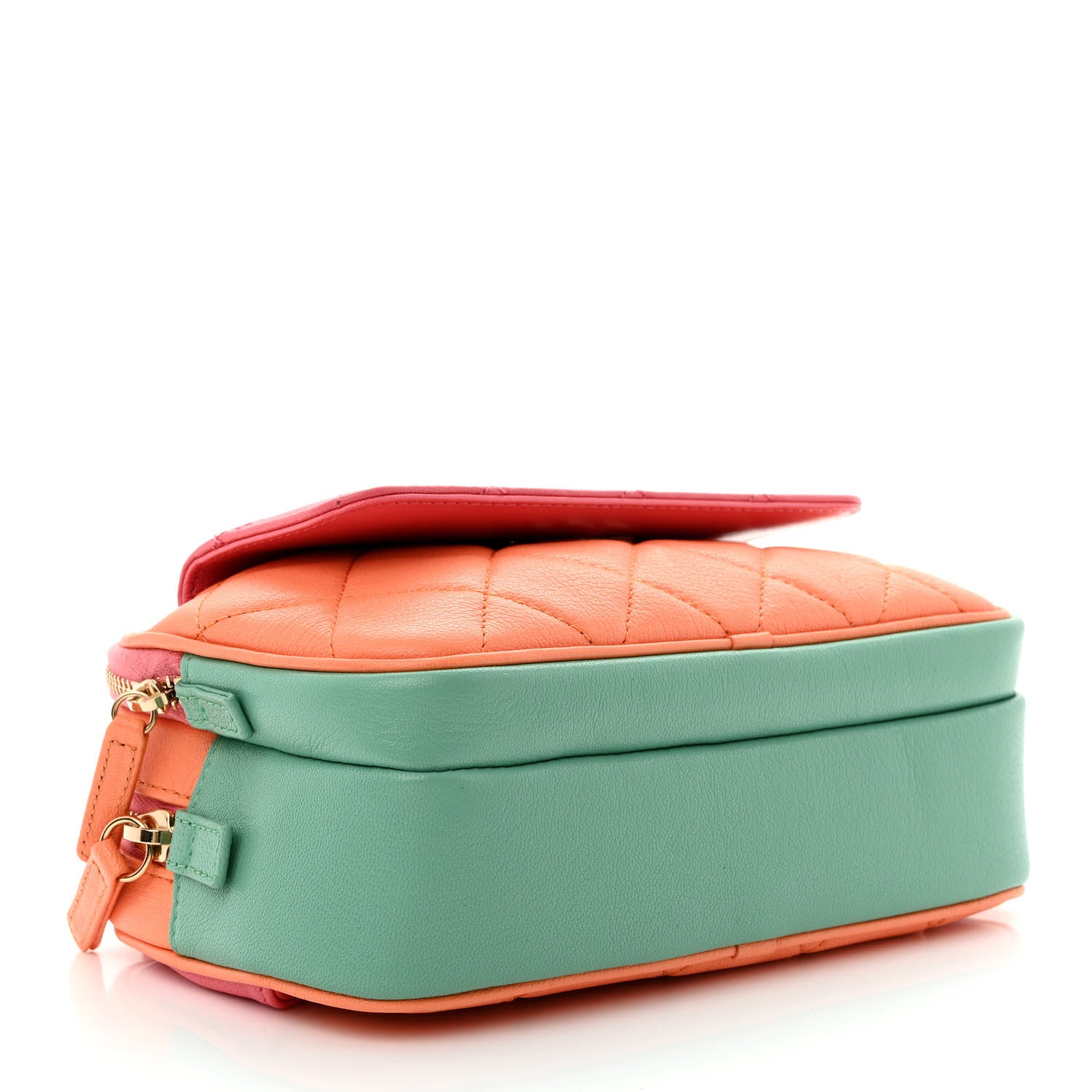 Chanel Goatskin Quilted Tri-Color In & Out Waist Bag Orange Green Pink 4 of 12