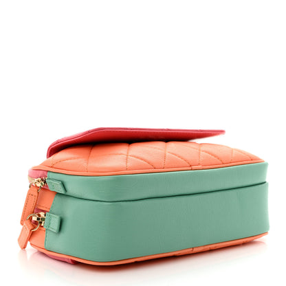 Chanel Goatskin Quilted Tri-Color In & Out Waist Bag Orange Green Pink 4 of 12