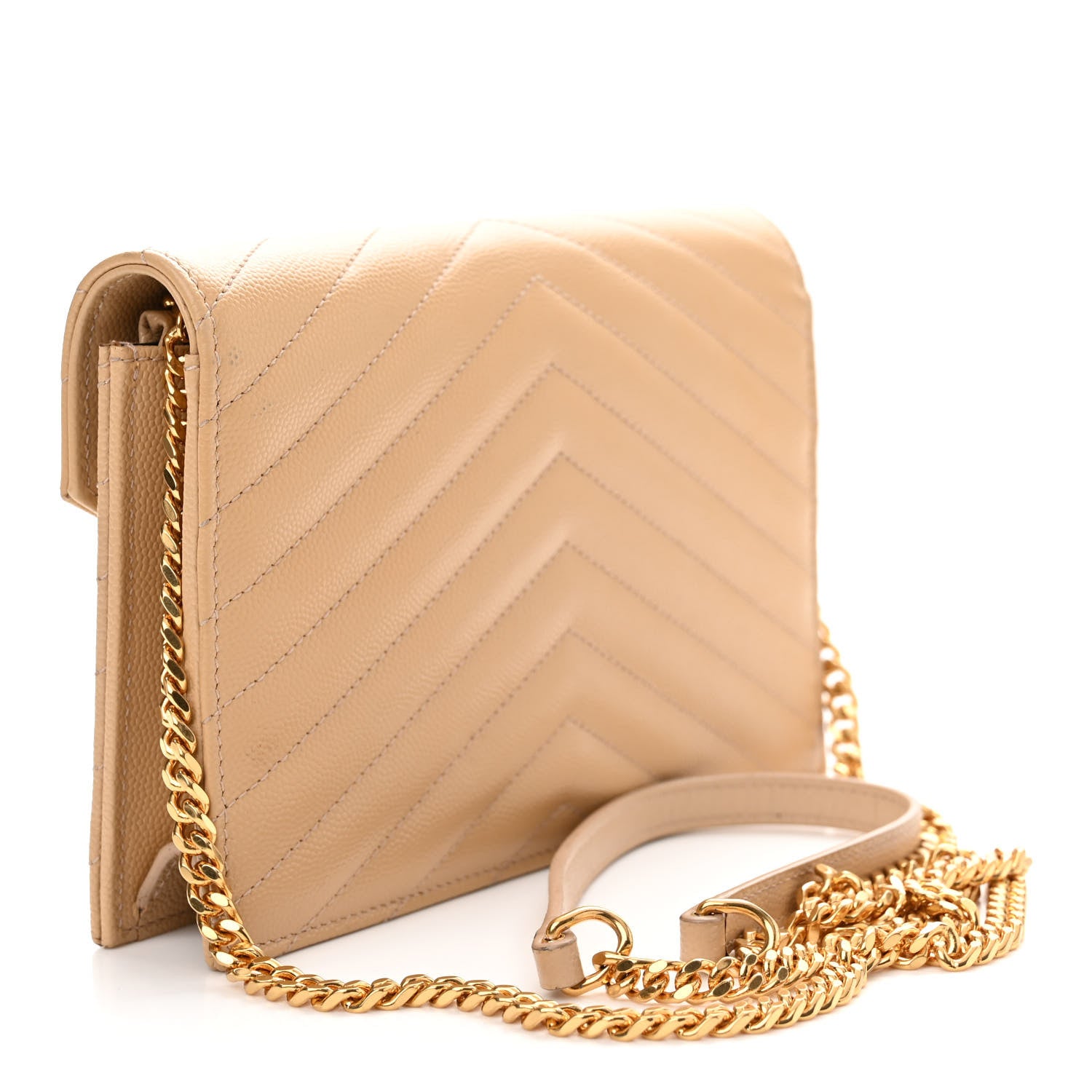 Saint Laurent Grain De Poudre Matelasse Chevron Monogram Envelope Chain Wallet Nude Powder 2 of 13