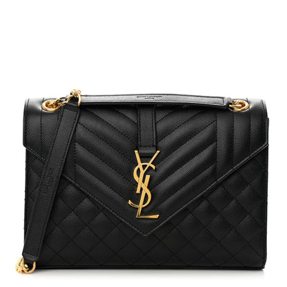 Saint Laurent Grain De Poudre Textured Mixed Matelasse Triquilt Medium Monogram Satchel Black 1 of 10