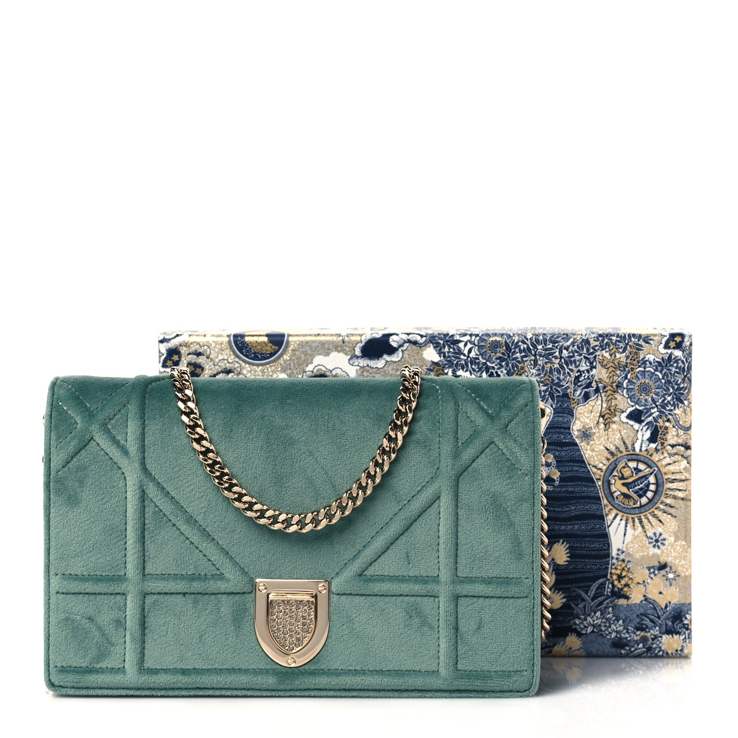 Velvet Diorama Wallet On Chain Pouch Water Blue