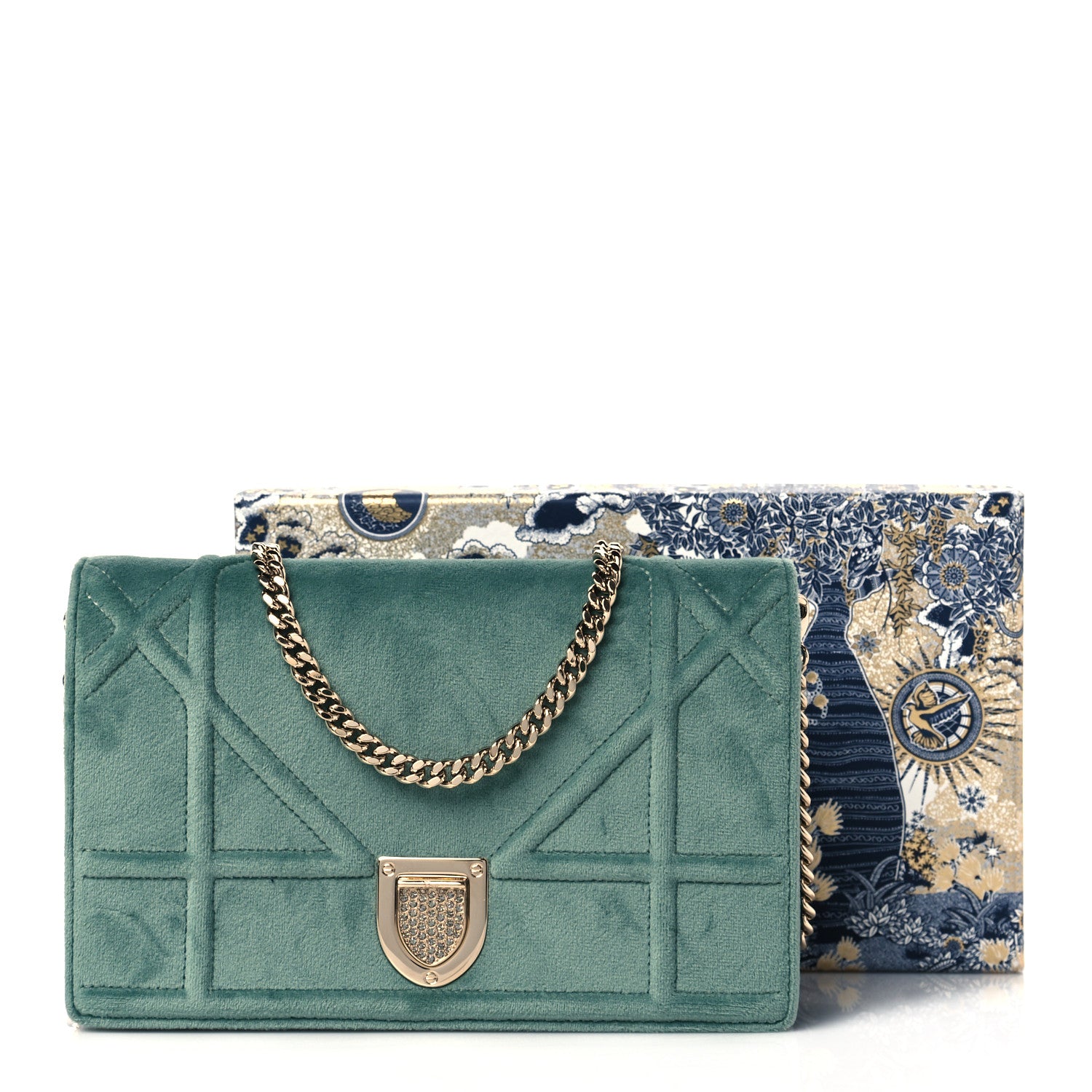 Christian Dior Velvet Diorama Wallet On Chain Pouch Water Blue 10 of 10
