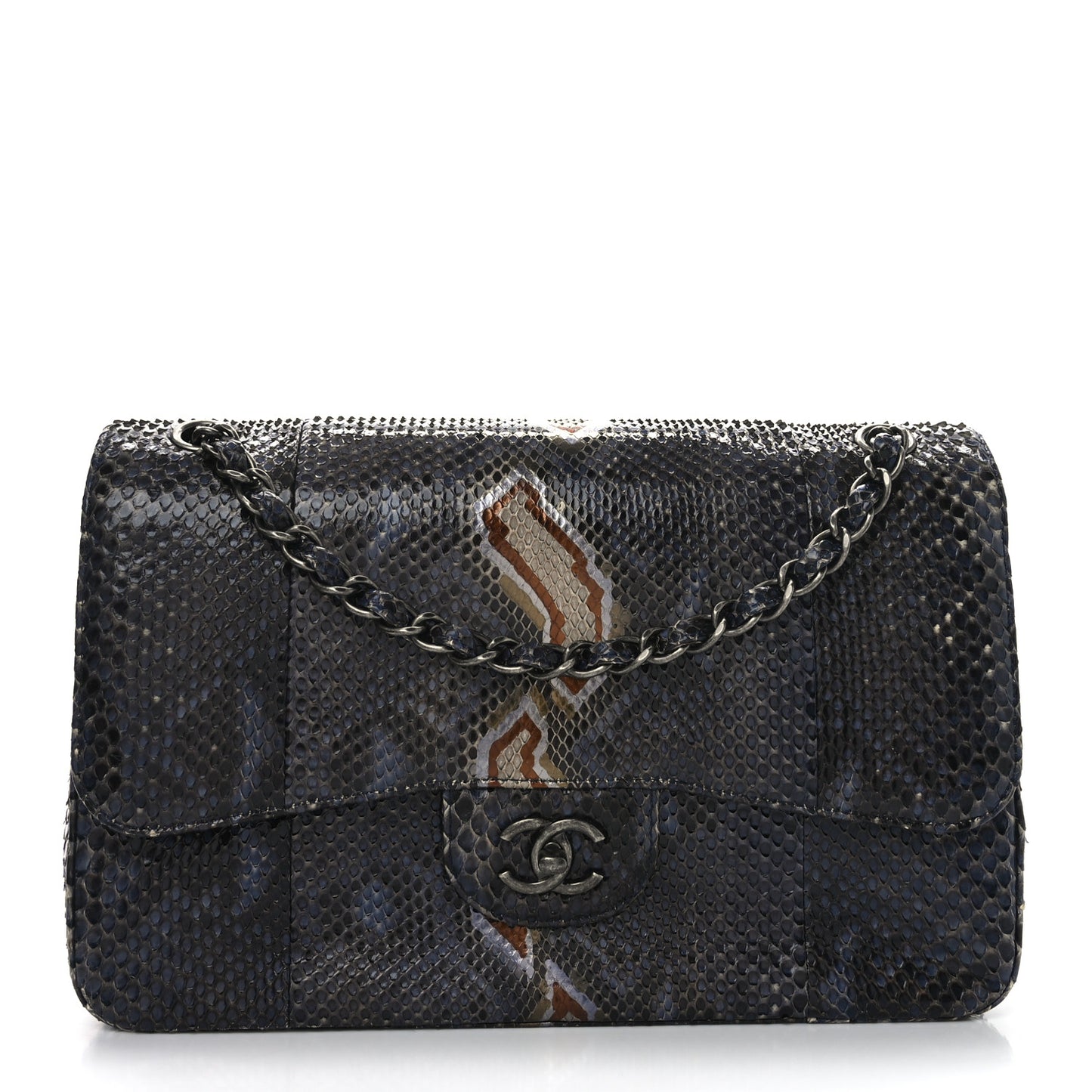 Metallic Snakeskin Jumbo Double Flap Blue