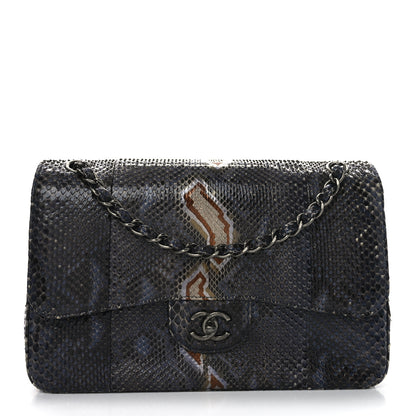 Chanel Metallic Snakeskin Jumbo Double Flap Blue 1 of 10