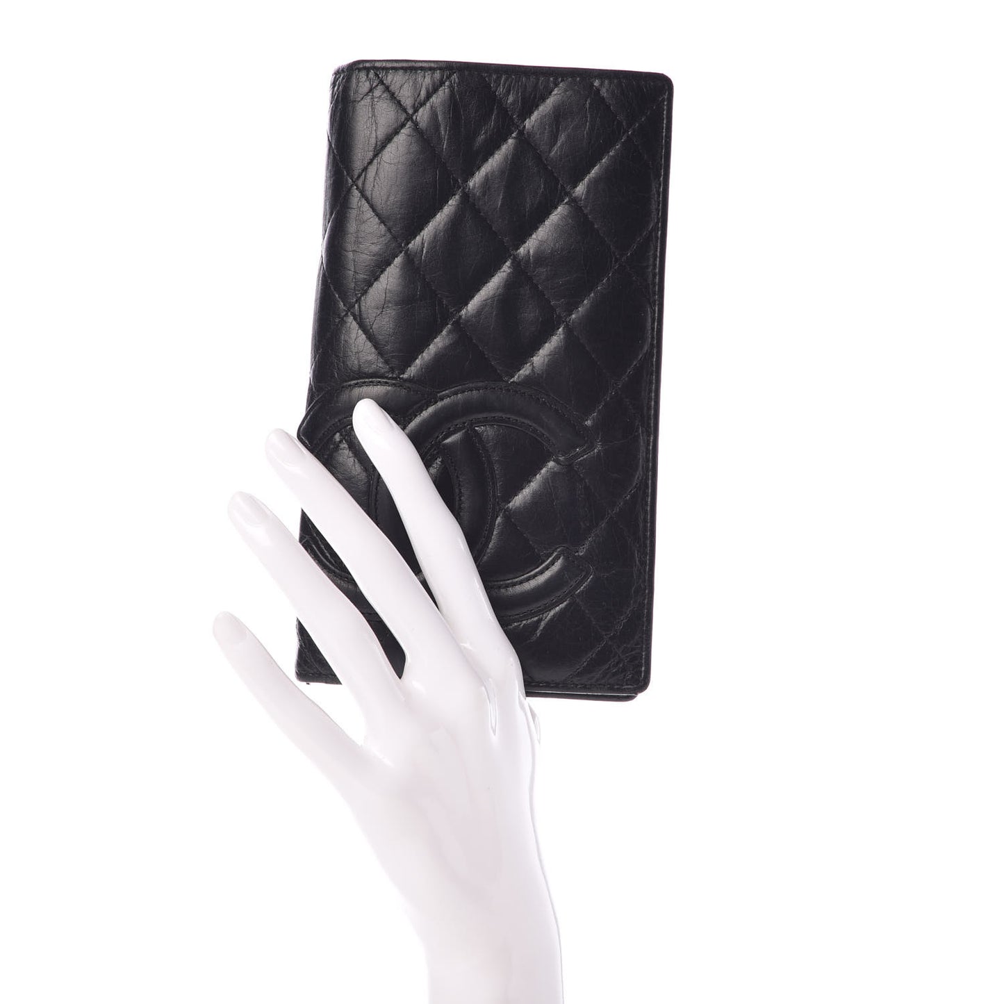 Aged Calfskin Quilted Cambon Yen Wallet Black