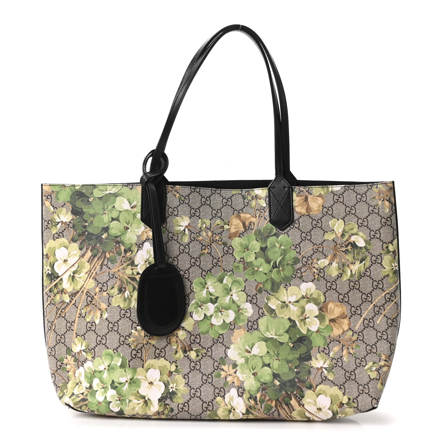 Gucci GG Supreme Monogram Blooms Medium Reversible Tote Beige New Military Black 1 of 15