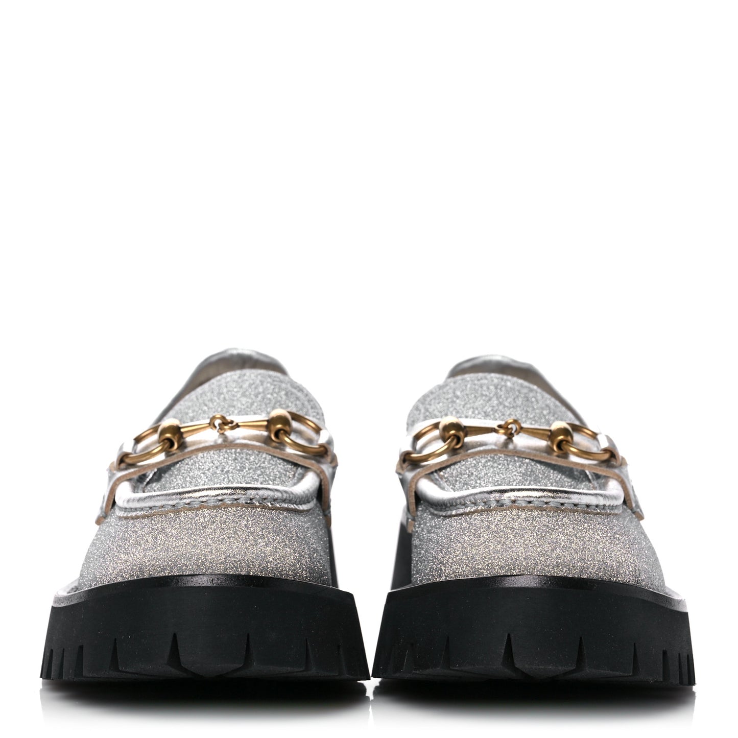 Mini Diamond Storm Silk Calfskin Womens Harald Horsebit 25mm Platform Loafers 35 Silver