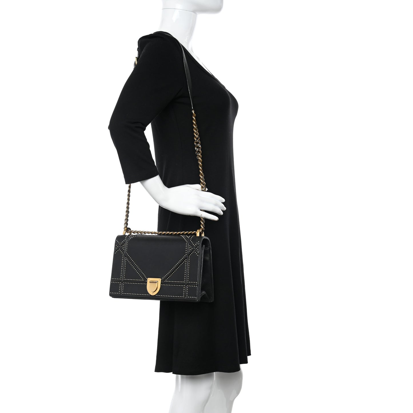 Lambskin Studded Medium Diorama Flap Bag Black