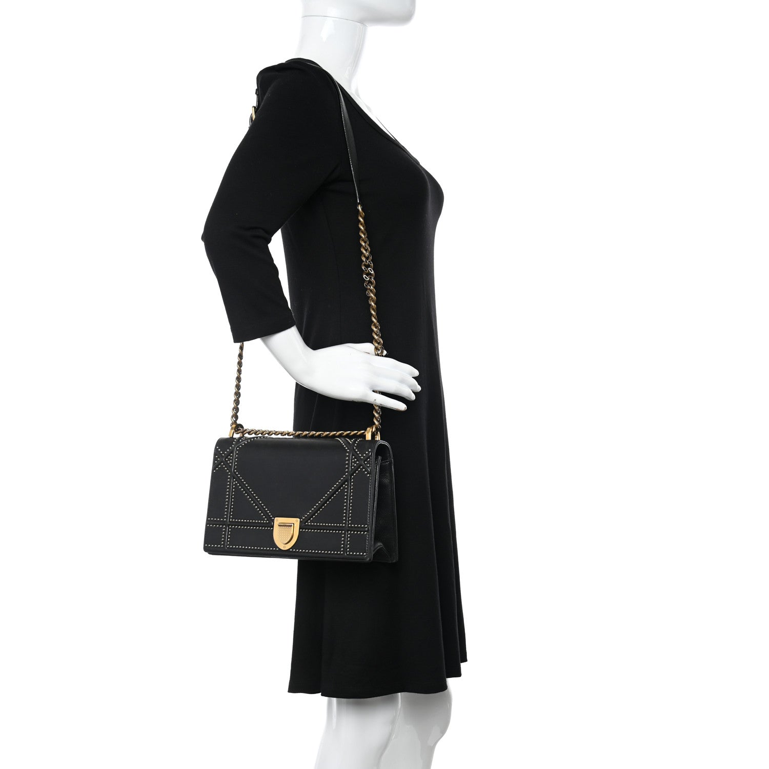 Christian Dior Lambskin Studded Medium Diorama Flap Bag Black 2 of 14