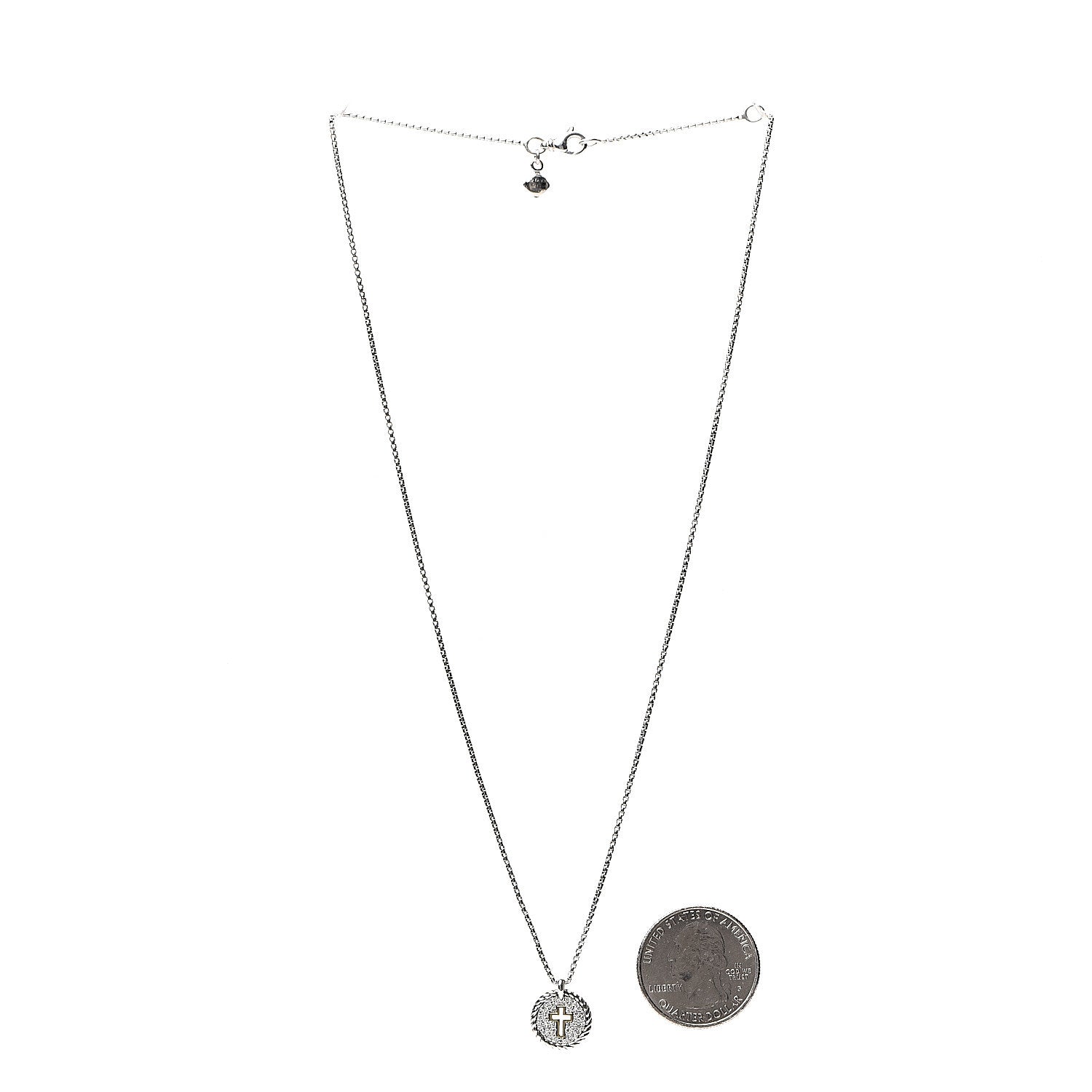 David Yurman Sterling Silver 18K Yellow Gold Diamond Cable Collectibles Cross Charm Pendant Necklace 3 of 5
