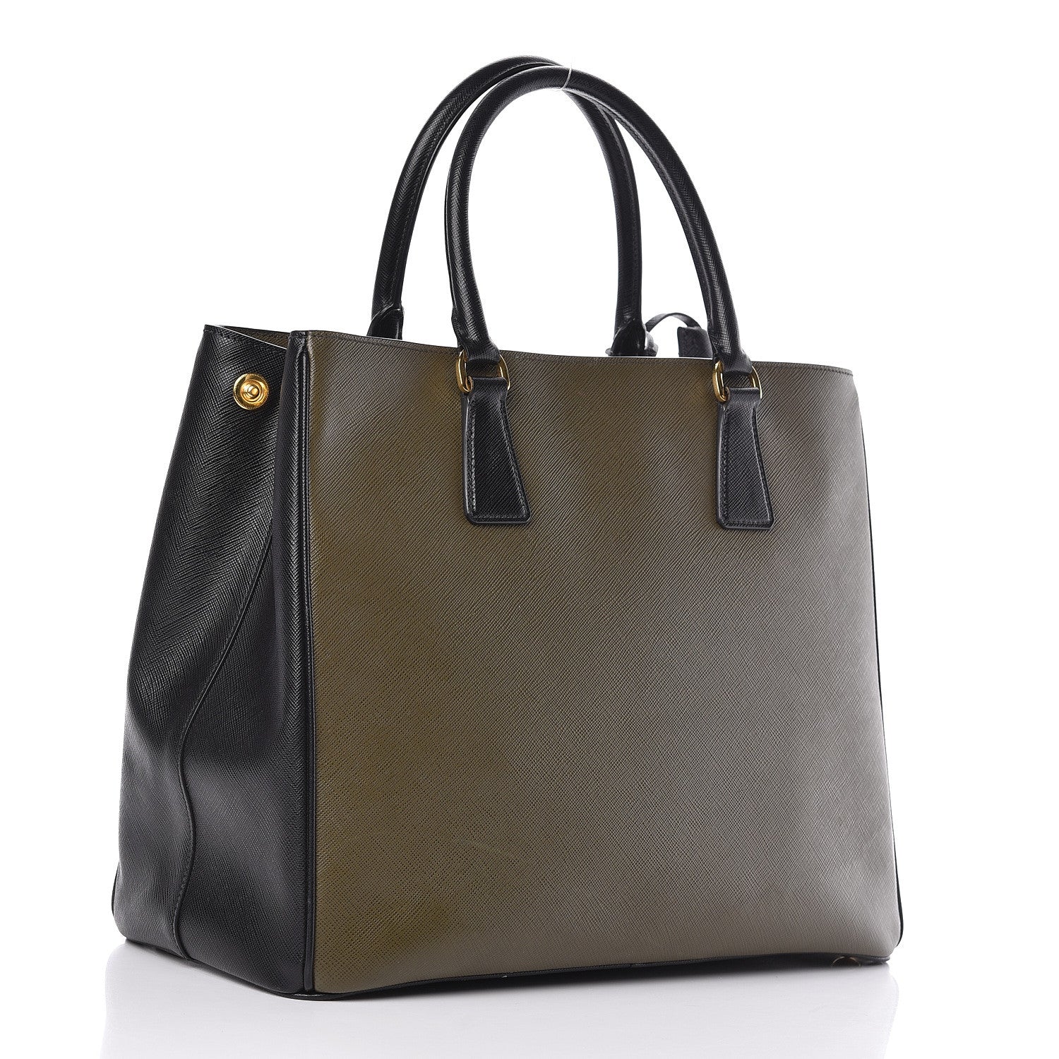 Prada Saffiano Lux Bi-Color Medium Tote Militare Black 3 of 24