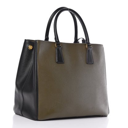 Prada Saffiano Lux Bi-Color Medium Tote Militare Black 3 of 24