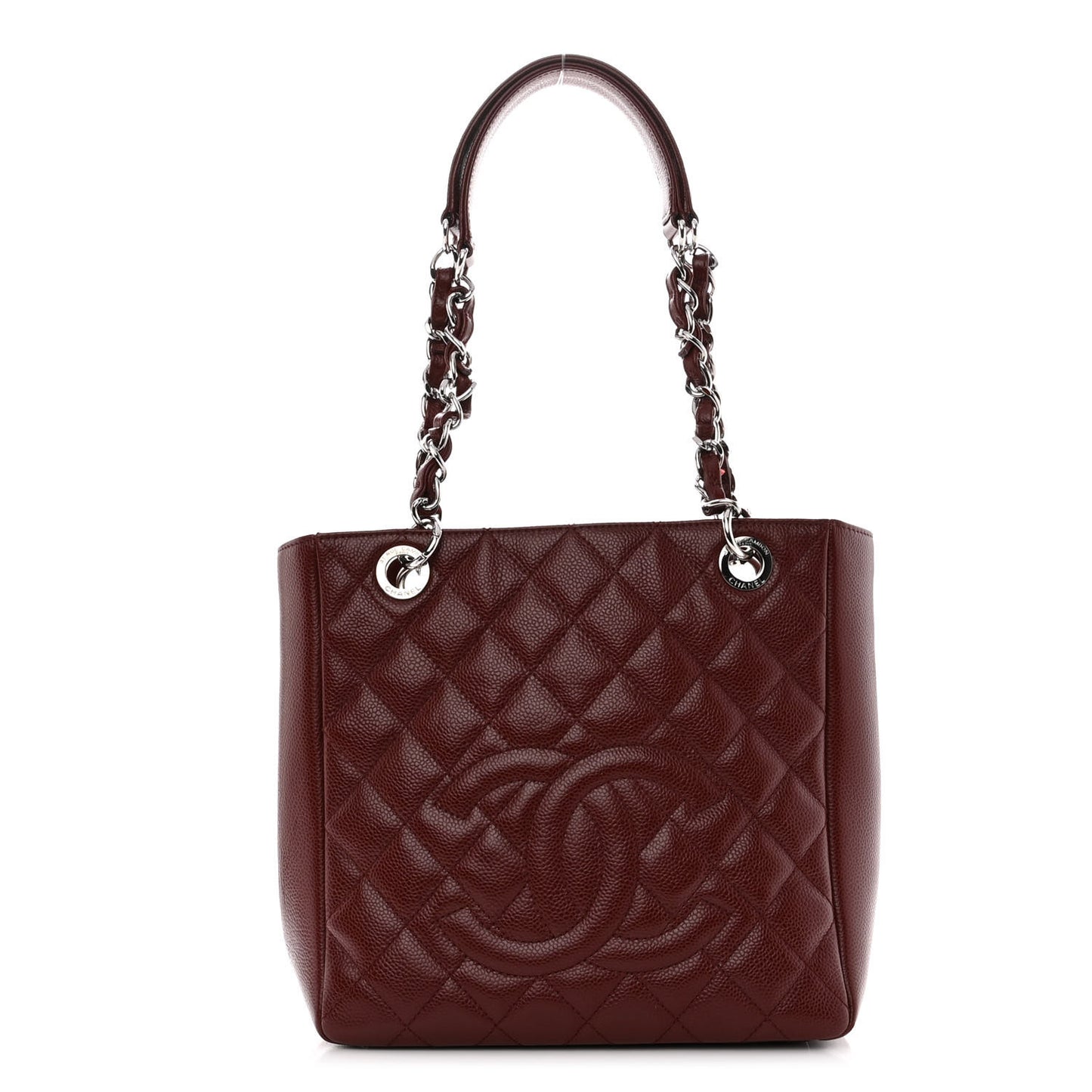 Caviar Quilted Petit Shopping Tote PST Burgundy