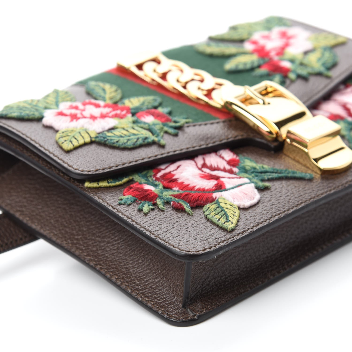 Gucci Calfskin Embroidered Sylvie Belt Bag Brown 6 of 10