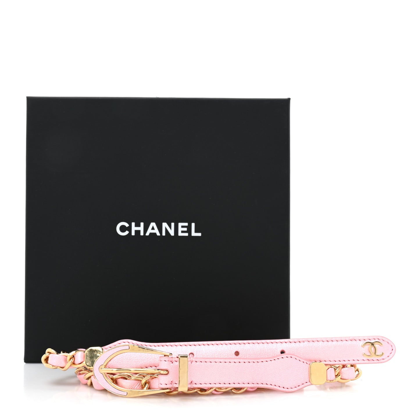 Iridescent Lambskin Metal Chain Belt XS Pink