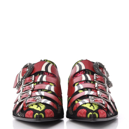 Gucci Brocade Embroidered Susan Buckle Loafers 37.5 Black 2 of 8