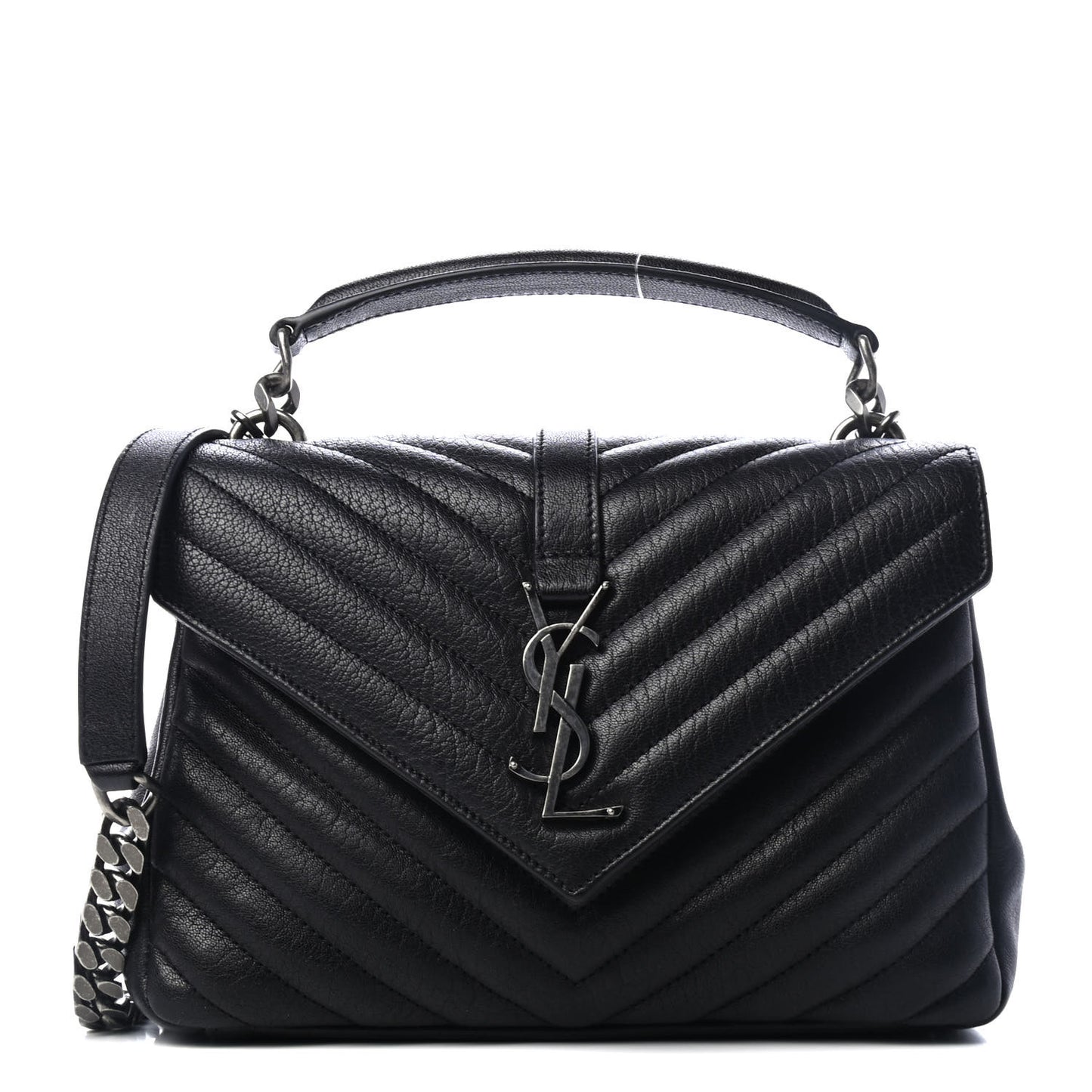 Sheepskin Matelasse Chevron Monogram Medium College Bag Black