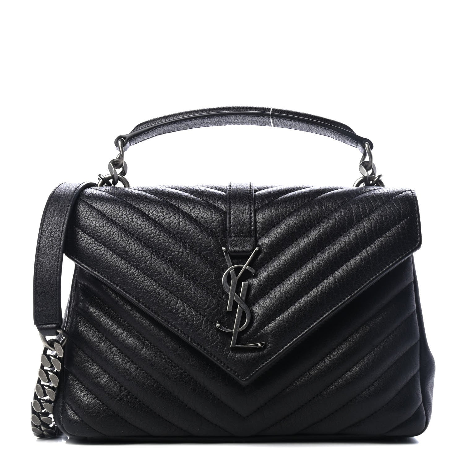 Saint Laurent Sheepskin Matelasse Chevron Monogram Medium College Bag Black 1 of 4