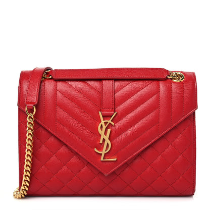 Saint Laurent Grain De Poudre Textured Mixed Matelasse Triquilt Medium Monogram Satchel New Red 1 of 10